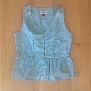 Mint Peplum Eyelet Top